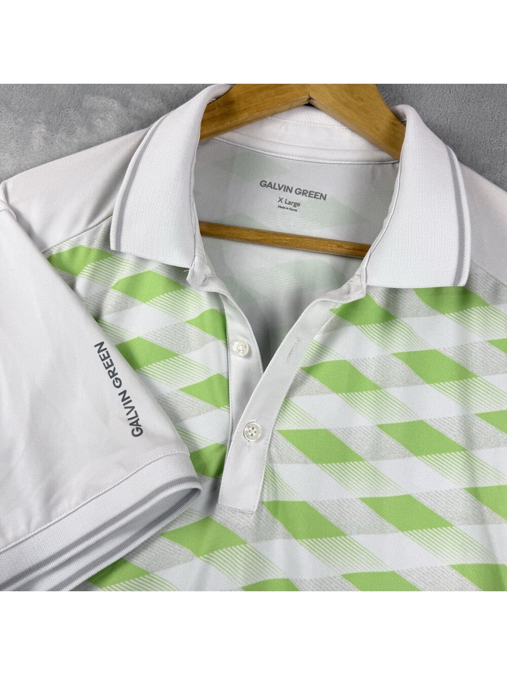 Galvin Green Men’s White Green Argyle Performance Golf Polo Shirt XL technical